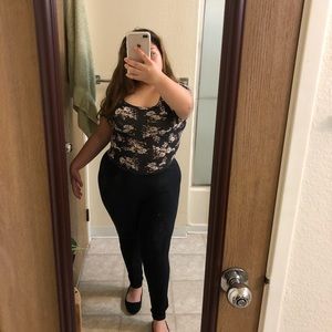 Black floral crop top with polka dots